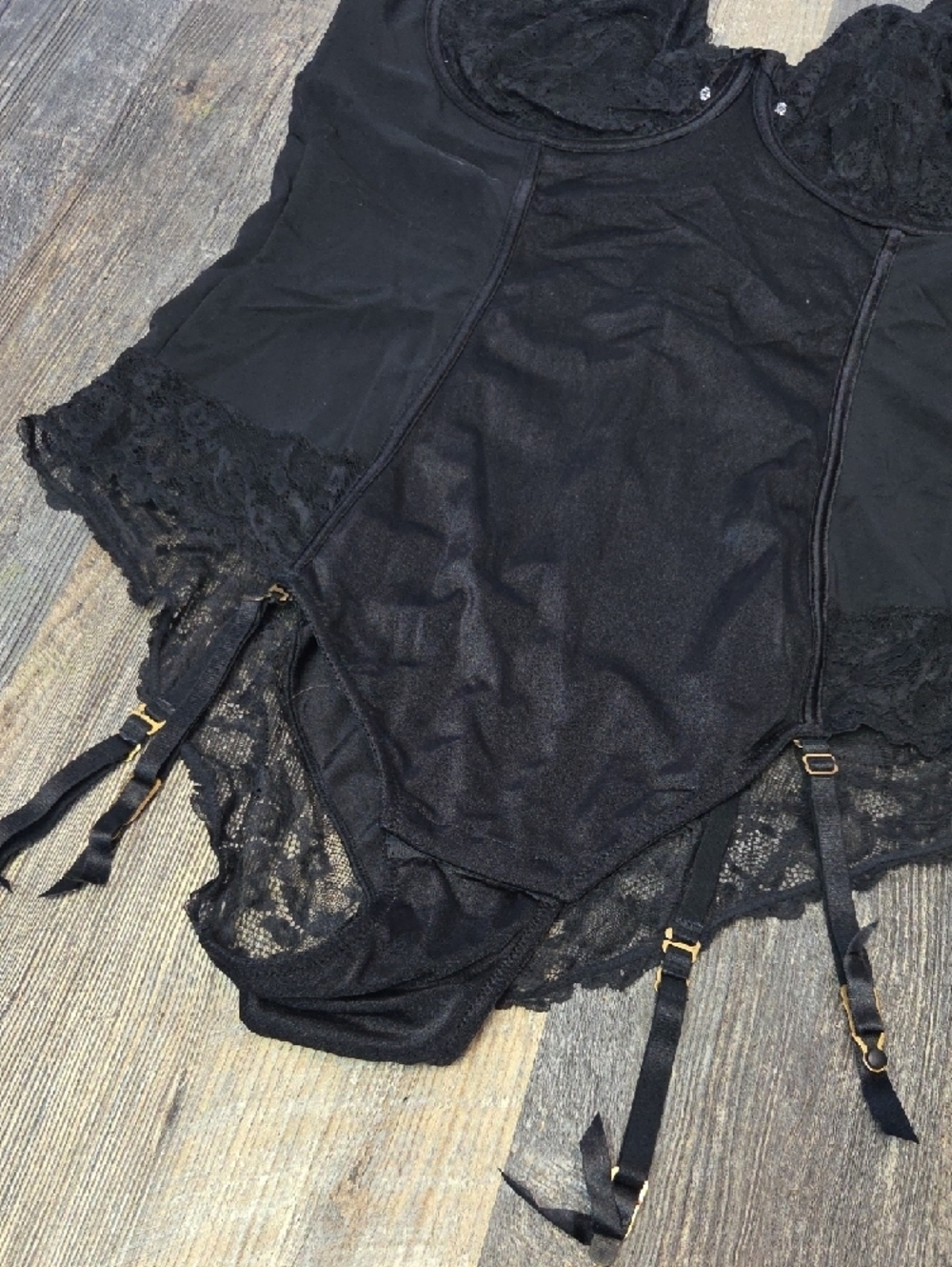 Ashley Graham Black Lace Bodysuit Chemise with Garters - Picture 2 of 4